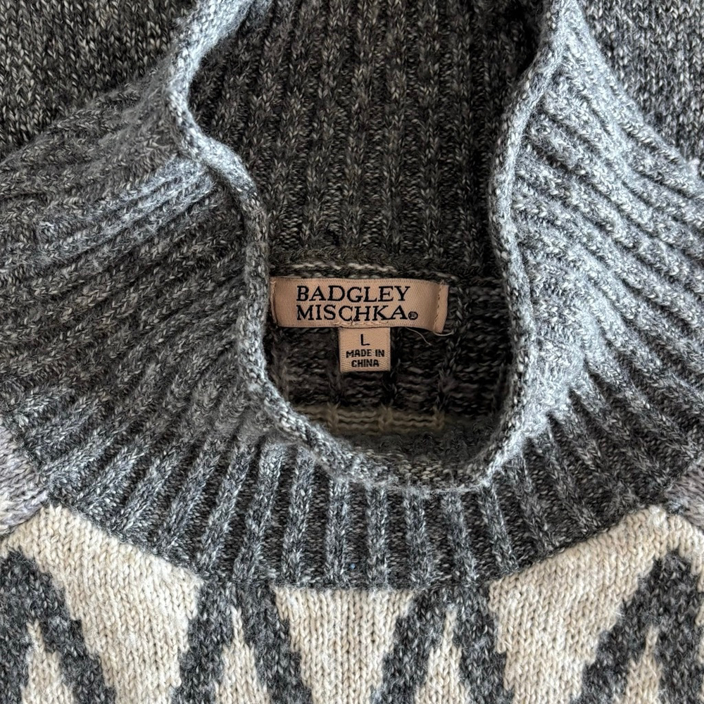 Badgley Mischka Fair Isle Turtleneck Sweater Size L - Picture 8 of 9